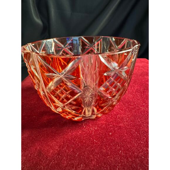 Vintage Clear Cut Cranberry Glass 4” Bowl Please Read - Picture 4 of 9